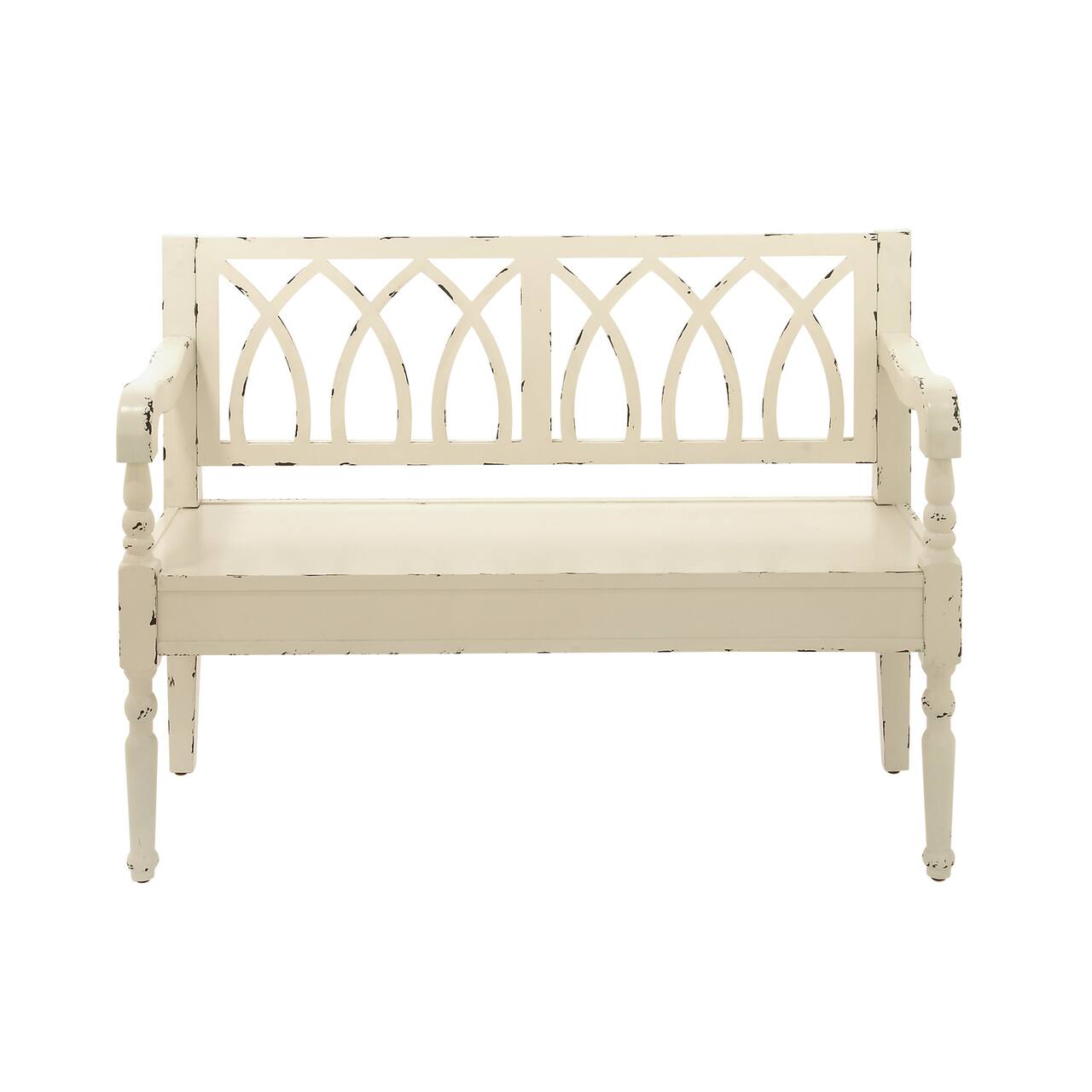 Farmhouse Rectangular Distressed White Wooden Indoor Bench